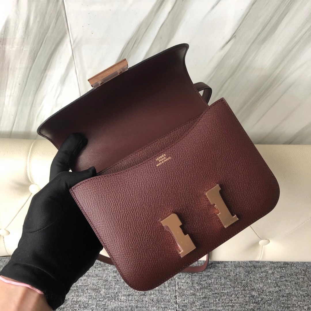 Taiwan Hermes Constance 19cm 57 Bordeaux 波爾多酒紅 Epsom 玫瑰金扣