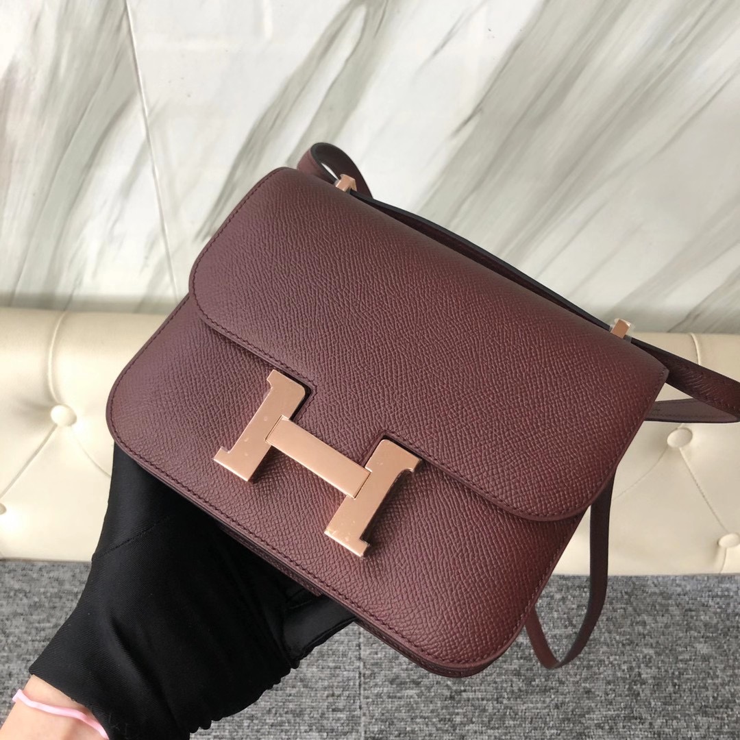 Taiwan Hermes Constance 19cm 57 Bordeaux 波爾多酒紅 Epsom 玫瑰金扣