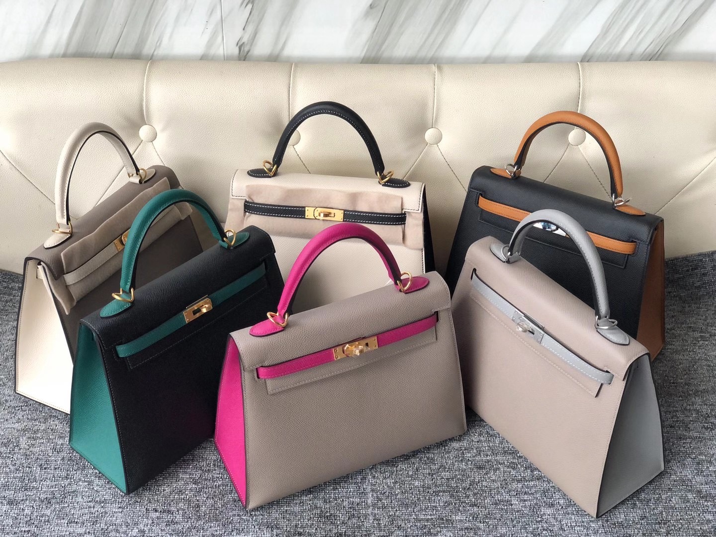 Taiwan Hermes Kelly 25cm Hss Epsom M8 Griss Asphalte L3 Rose Poupre