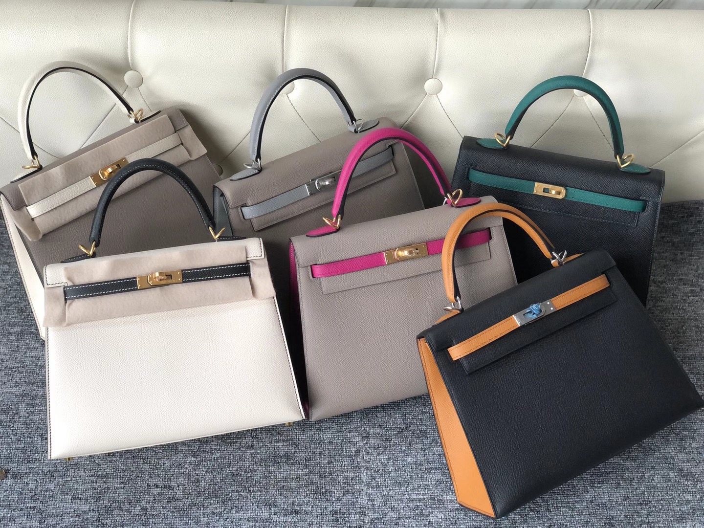 Taiwan Hermes Kelly 25cm Hss Epsom M8 Griss Asphalte 拼 CC10 Craie 奶昔白