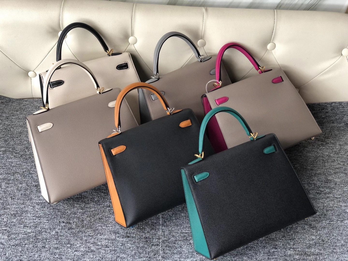 Taiwan Hermes Kelly 25cm Epsom CK10 Craie 奶昔白 內拼 Z6 Malachite 孔雀綠