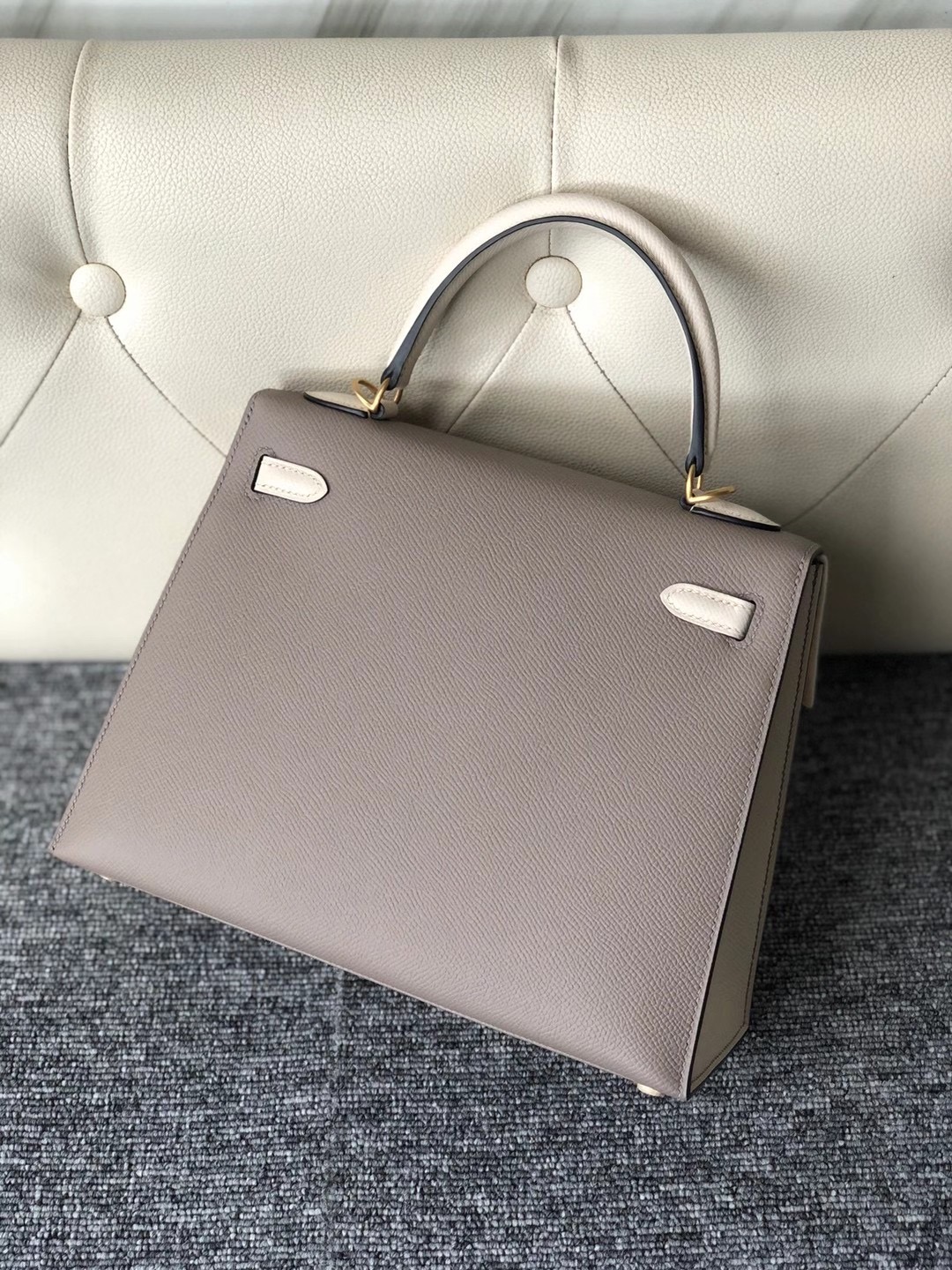 Taiwan Hermes Kelly 25cm Hss Epsom M8 Griss Asphalte 拼 CC10 Craie 奶昔白