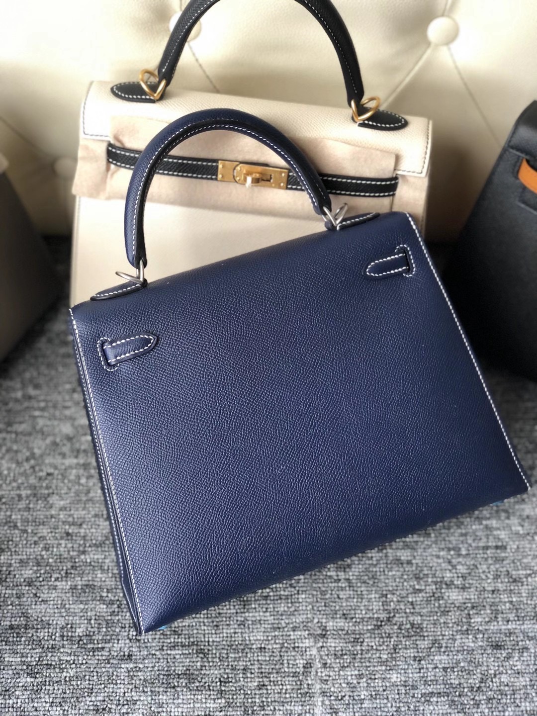 Taiwan Hermes Kelly 25cm Epsom 73 Blue Sapphire 寶石藍 缝白色線