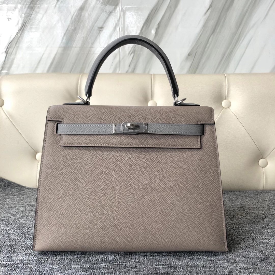 Taiwan Hermes Kelly 25cm Hss Epsom M8 Griss Asphalte/4Z Girls Mouette