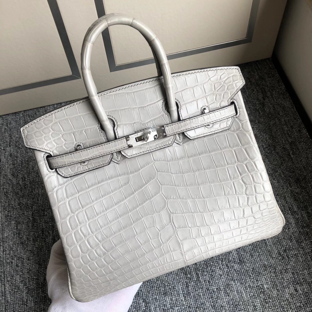 臺灣臺中市北屯區 Hermes Birkin 25cm Matte Nilo Crocodile 80 Gris Perle 珍珠灰