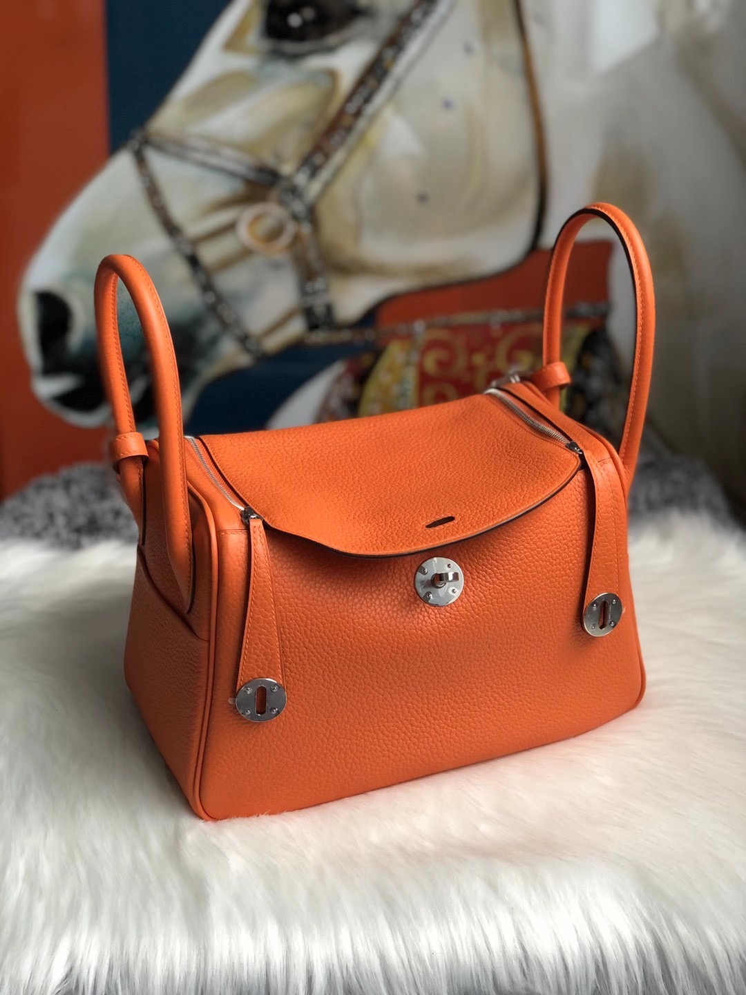 臺灣桃園市蘆竹區 愛馬仕琳迪包 Hermes Lindy 26cm 93 Orange 橙色 Clemence