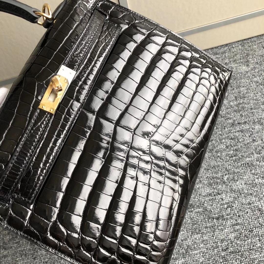 臺灣新北市蘆洲區愛馬仕 Hermes Kelly 25cm Ck89 noir 供珠亮面尼羅鱷魚