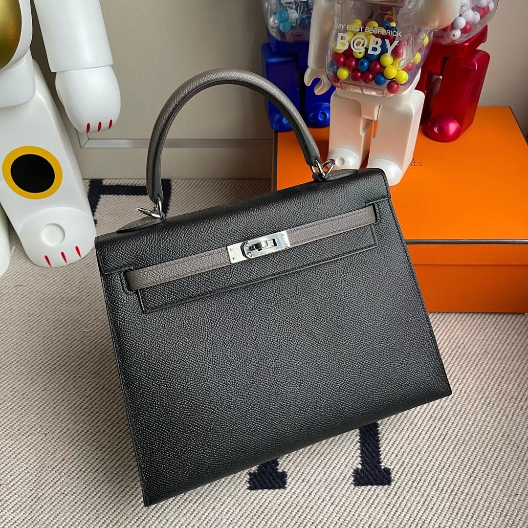 香港東區柴灣 Hermes Kelly 25cm Hss Epsom CC89 黑色 Noir 8F Etain 錫器灰