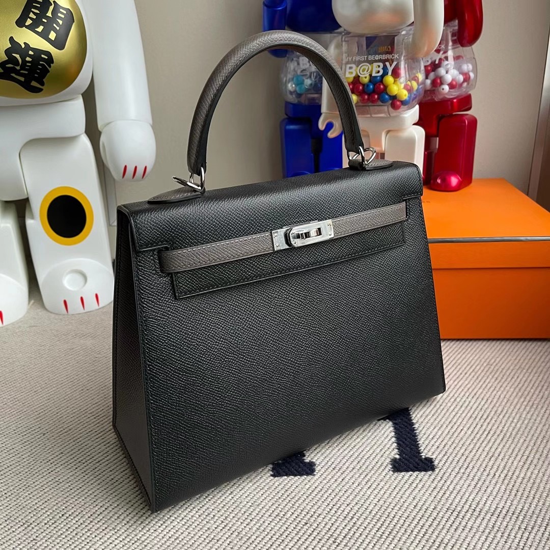 香港東區柴灣 Hermes Kelly 25cm Hss Epsom CC89 黑色 Noir 8F Etain 錫器灰