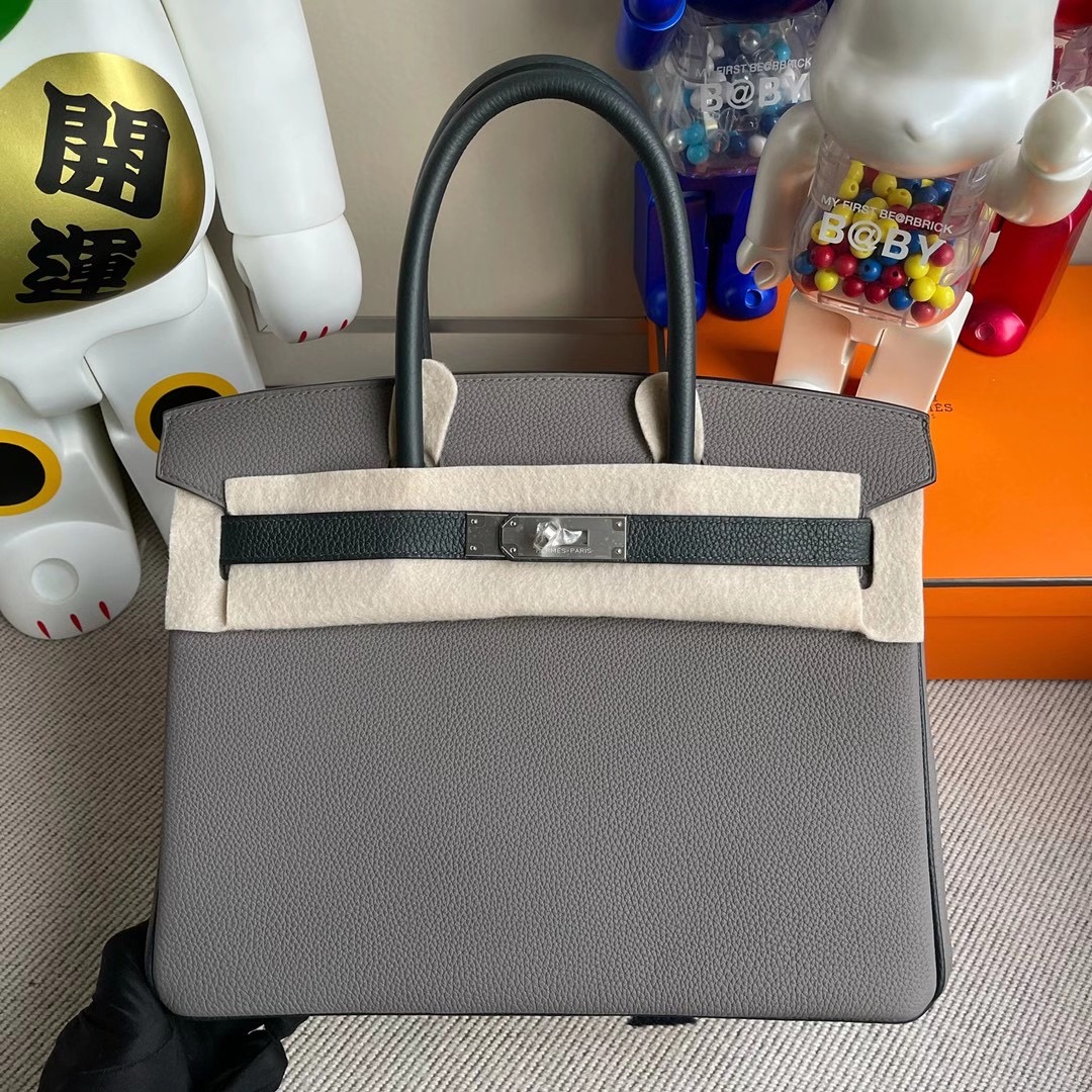 香港九龍城 Hermes Birkin 30cm Togo 8F Etain 錫器灰 6O Vert Cypres 松柏綠 拉絲銀扣