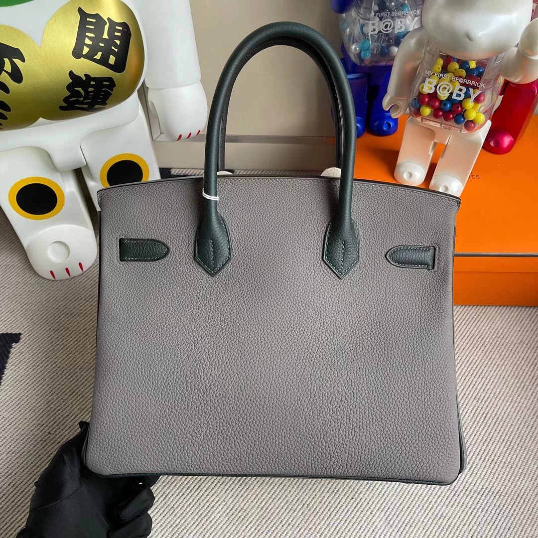 香港九龍城 Hermes Birkin 30cm Togo 8F Etain 錫器灰 6O Vert Cypres 松柏綠 拉絲銀扣