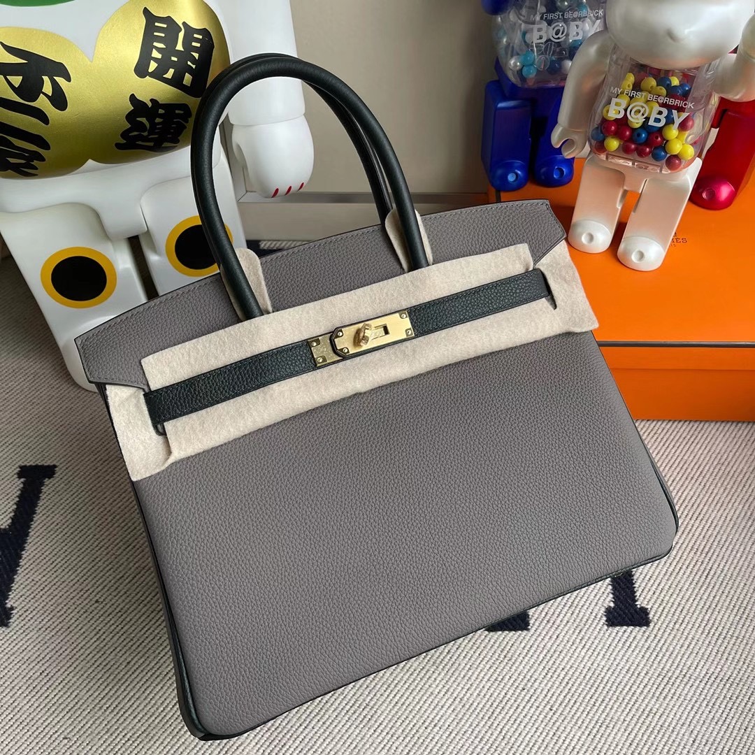 香港東區北角 Hermes Birkin 30cm Togo 8F Etain 錫器灰/6O Vert Cypres 松柏綠 金扣