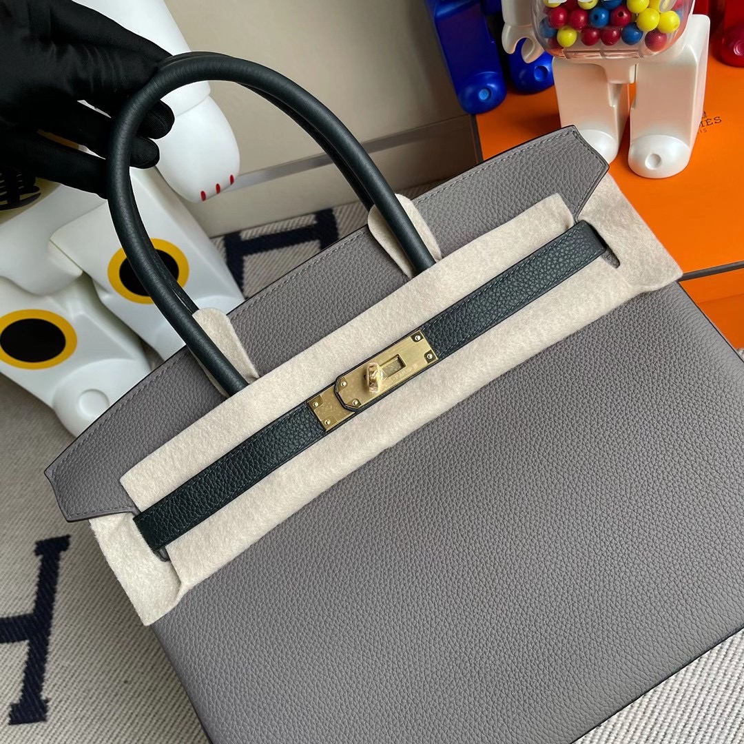 香港東區北角 Hermes Birkin 30cm Togo 8F Etain 錫器灰/6O Vert Cypres 松柏綠 金扣