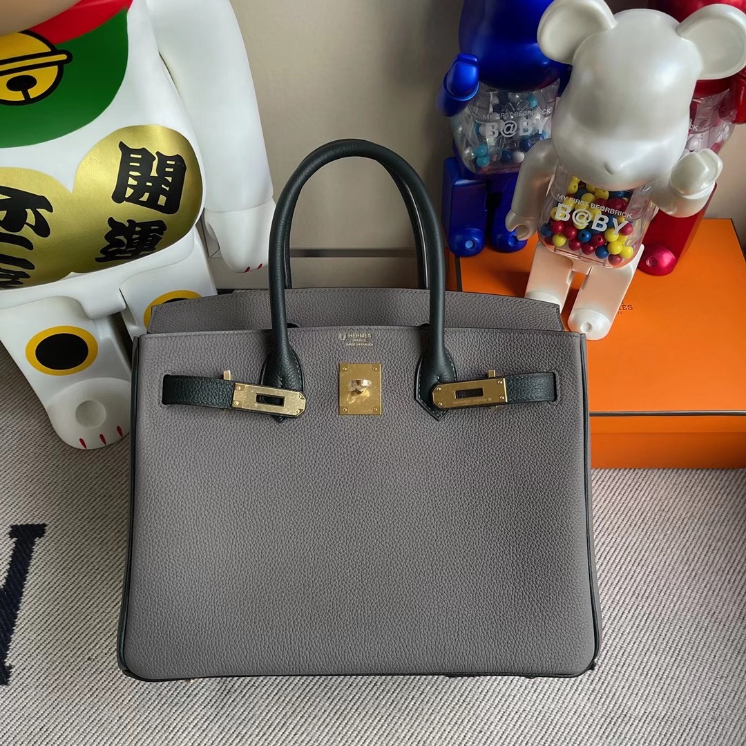 香港東區北角 Hermes Birkin 30cm Togo 8F Etain 錫器灰/6O Vert Cypres 松柏綠 金扣