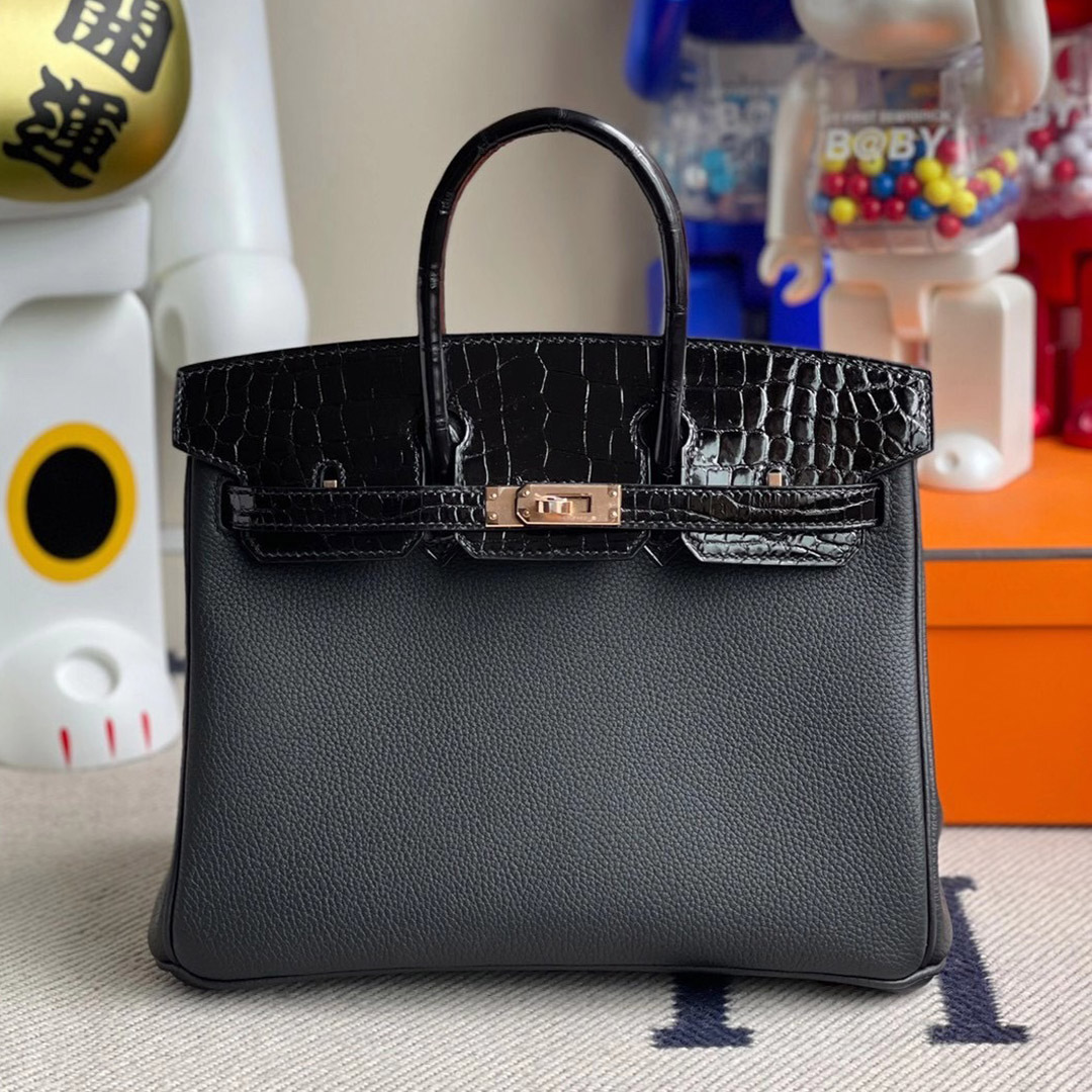 臺灣臺北市大安區 Hermes Birkin 25cm Touch CC89 Noir 黑色 Togo 尼羅鱷魚 玫瑰金扣