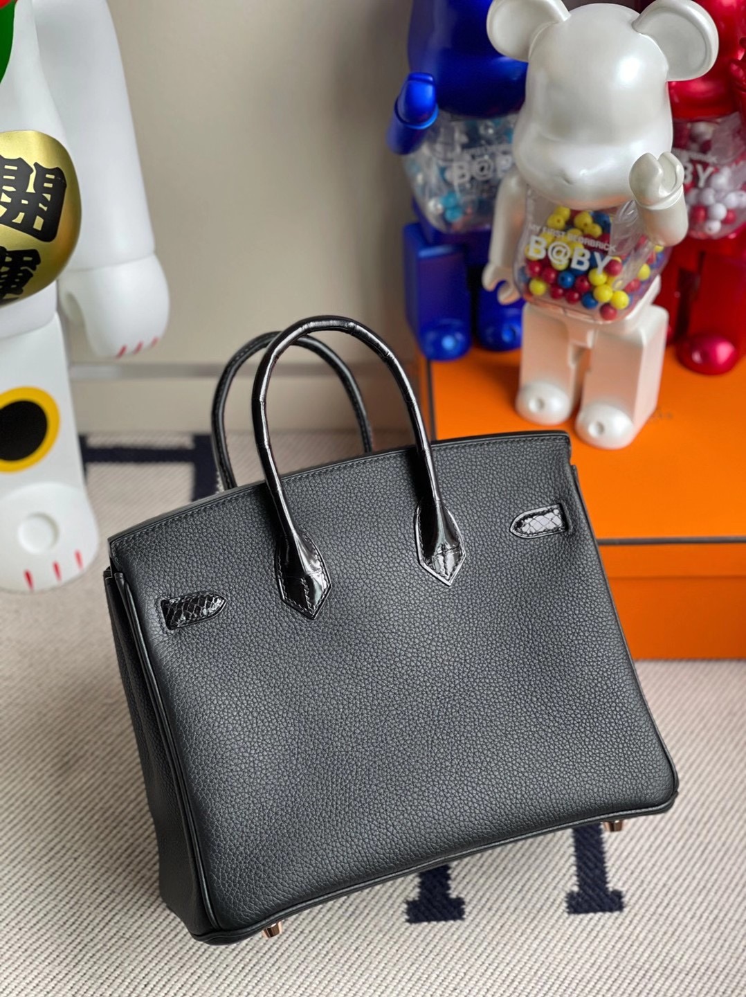 臺灣臺北市大安區 Hermes Birkin 25cm Touch CC89 Noir 黑色 Togo 尼羅鱷魚 玫瑰金扣