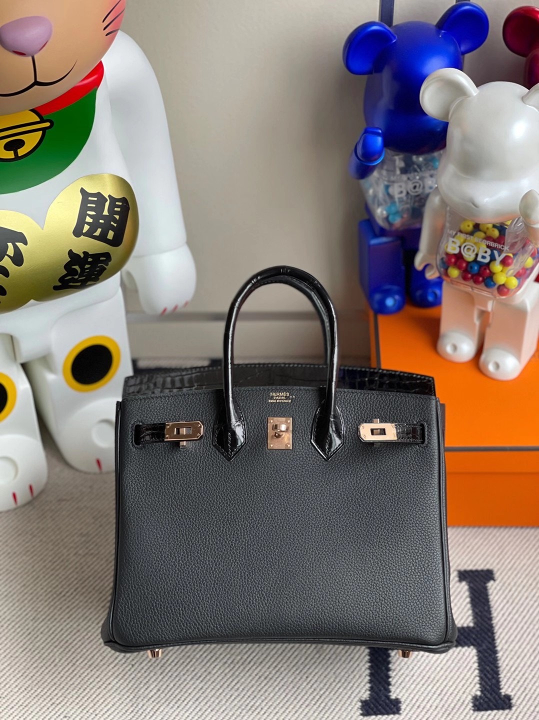 臺灣臺北市大安區 Hermes Birkin 25cm Touch CC89 Noir 黑色 Togo 尼羅鱷魚 玫瑰金扣