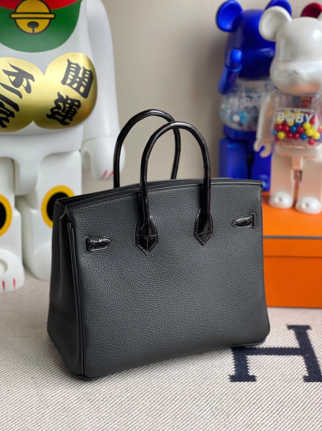 臺灣臺北市大安區 Hermes Birkin 25cm Touch CC89 Noir 黑色 Togo 尼羅鱷魚 玫瑰金扣