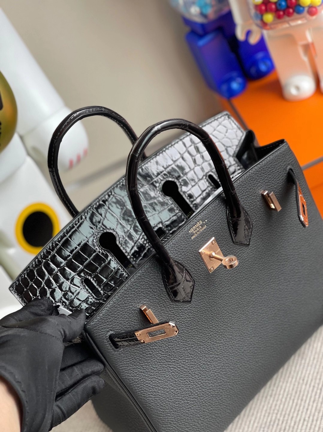 臺灣臺北市大安區 Hermes Birkin 25cm Touch CC89 Noir 黑色 Togo 尼羅鱷魚 玫瑰金扣