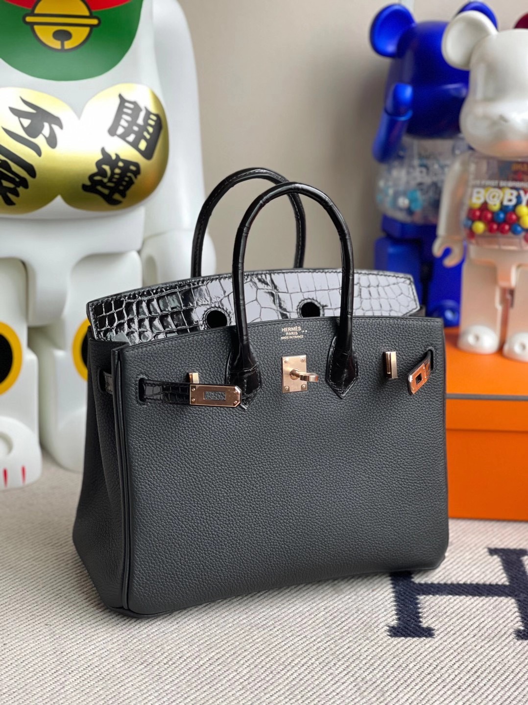 臺灣臺北市大安區 Hermes Birkin 25cm Touch CC89 Noir 黑色 Togo 尼羅鱷魚 玫瑰金扣