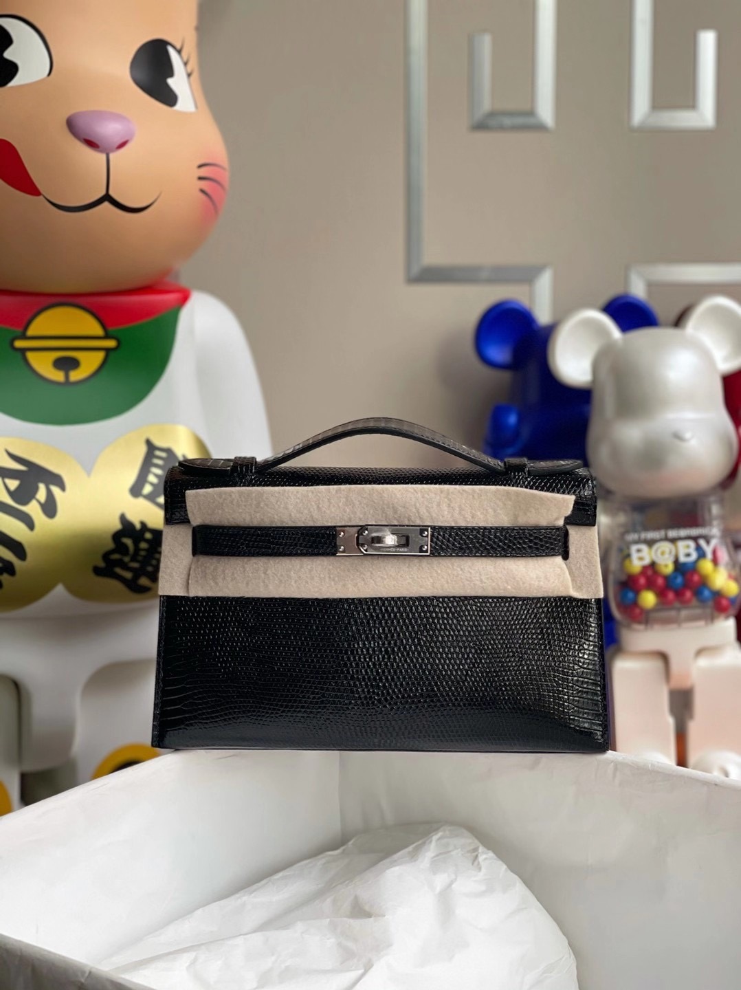 愛馬仕凱莉迷你一代價格多少錢 Hermes MiniKelly Pochette 蜥蜴皮 CC89 Noir 黑色