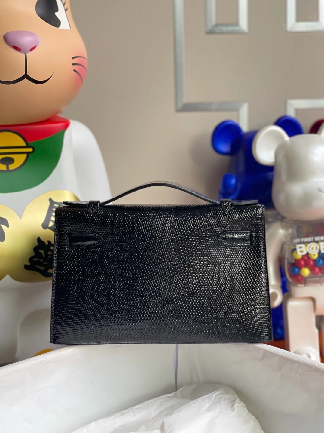 愛馬仕凱莉迷你一代價格多少錢 Hermes MiniKelly Pochette 蜥蜴皮 CC89 Noir 黑色