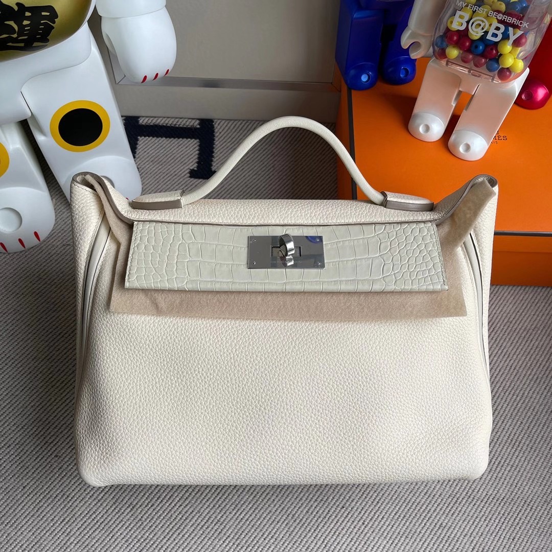 香港沙田區大围 Hermes Kelly 24/24 29cm Maurice Alligator Crocodile 8L Béton 冰川白