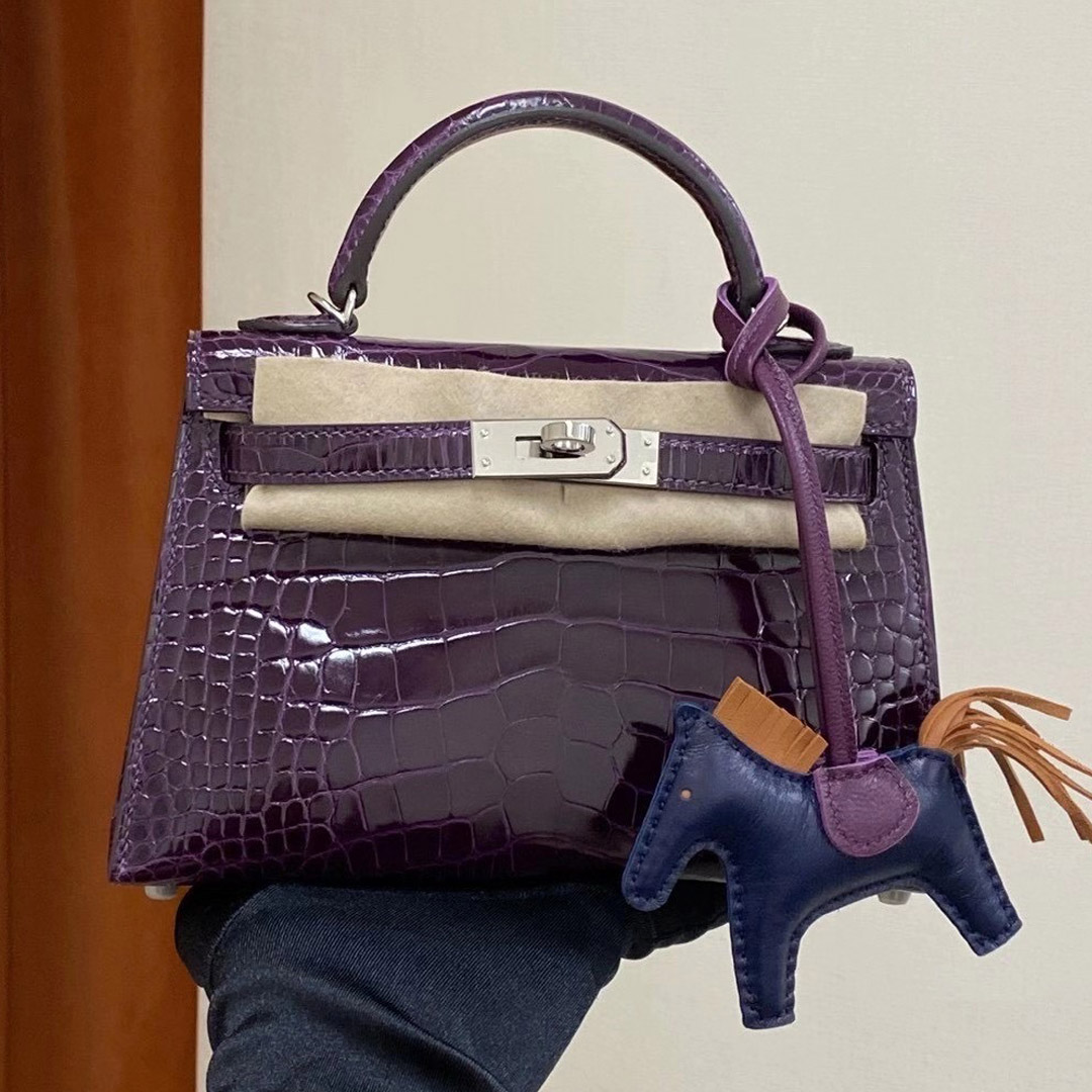 臺中市東區 愛馬仕迷你凱莉二代價格 Hermes Mini kelly II N5 加侖紫 Cassis 美洲鱷魚