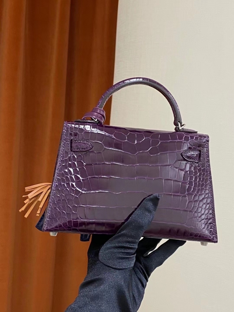 Bahrain manama Hermes Mini kelly II N5 加仑紫Cassis Shiny alligator
