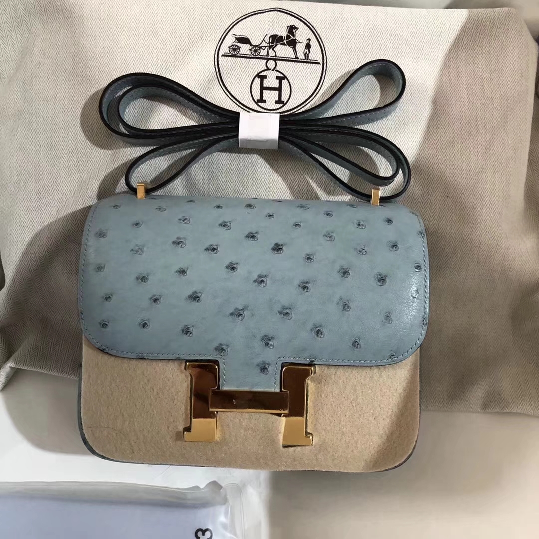 香港島中西區中环 Hermes Constance Mini Ostrich 8U Bleu Glacier Gold hardware