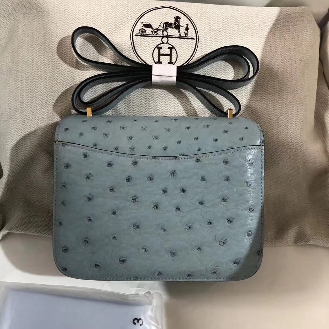 香港島中西區中环 Hermes Constance Mini Ostrich 8U Bleu Glacier Gold hardware