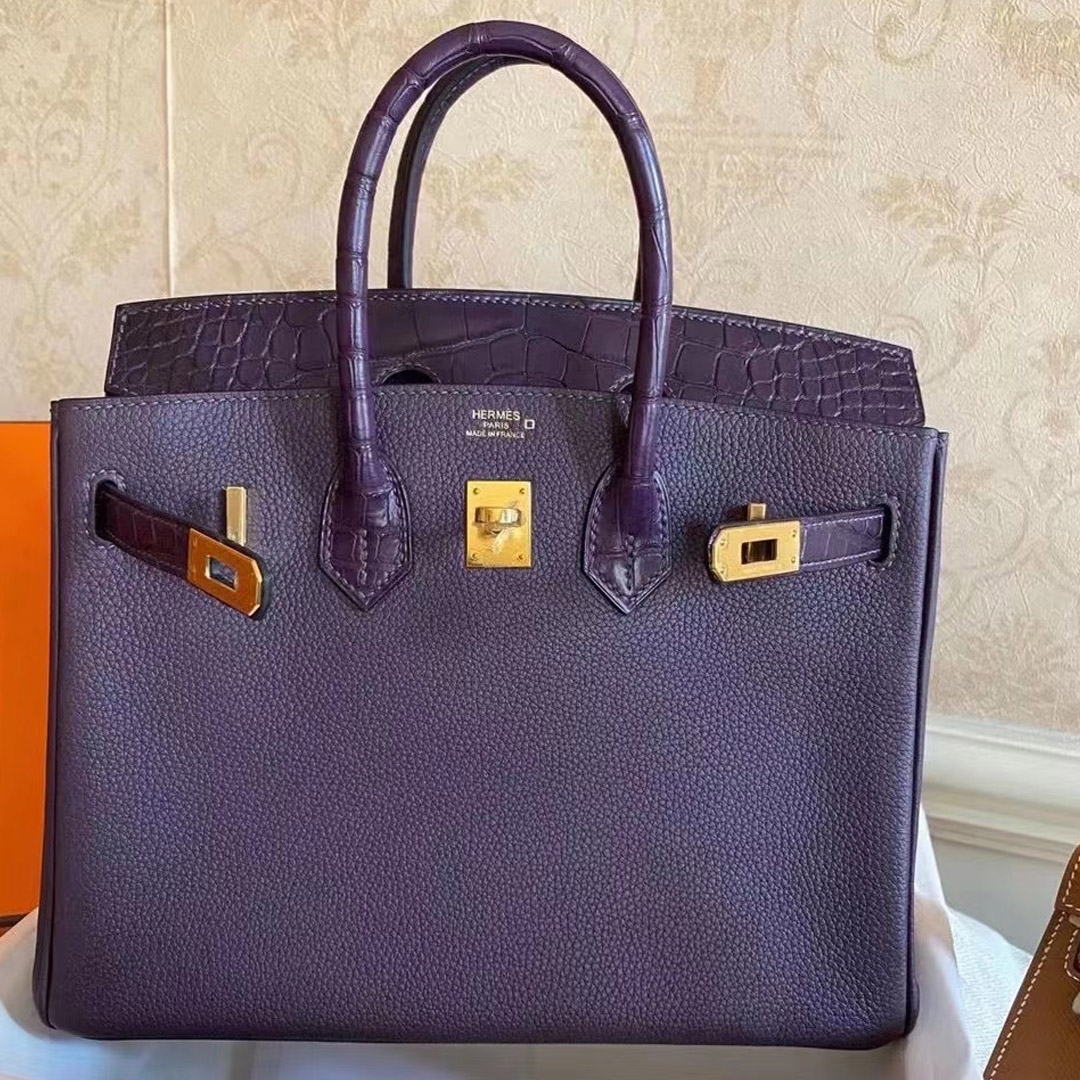 臺灣新竹市愛馬仕女 Hermès Birkin Touch 30cm CK59 葡萄紫raisin 霧面美洲鱷魚