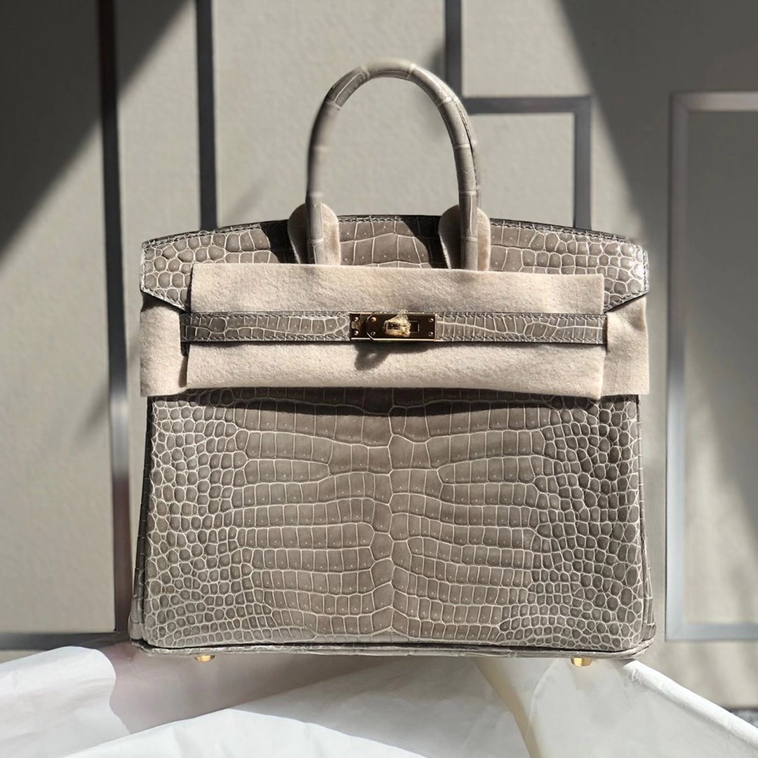 愛馬仕包包 Hermes Birkin 25cm 灣鱷供珠 81 Gris Tourterelle Porosus Crocodile