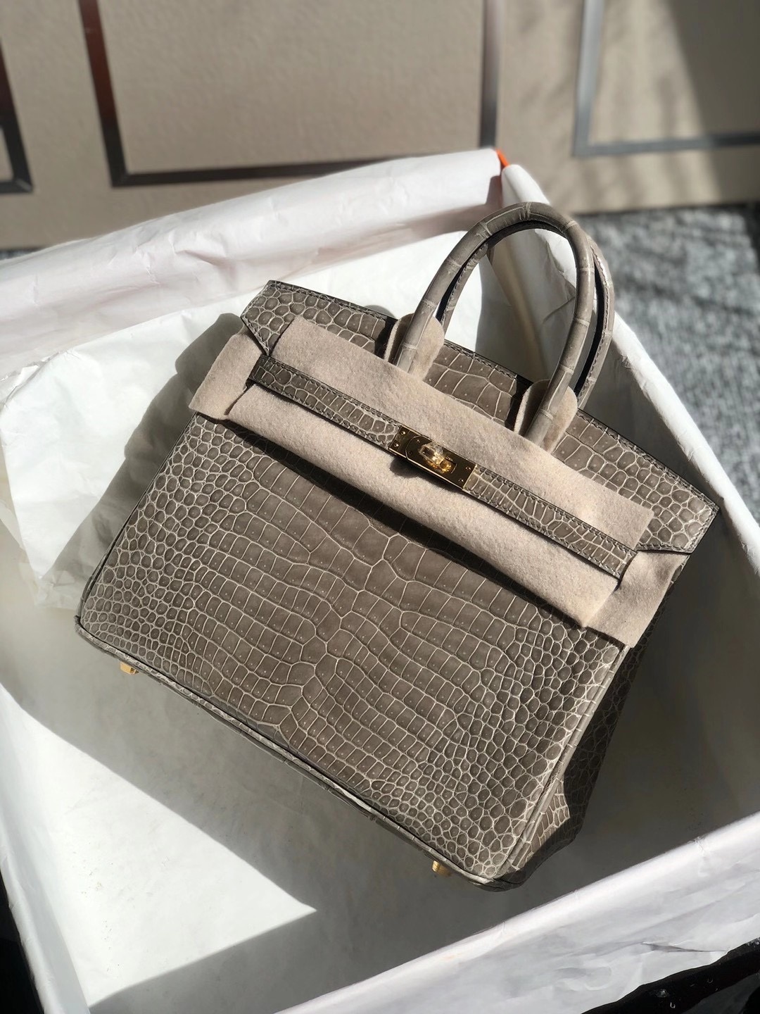 愛馬仕包包 Hermes Birkin 25cm 灣鱷供珠 81 Gris Tourterelle Porosus Crocodile