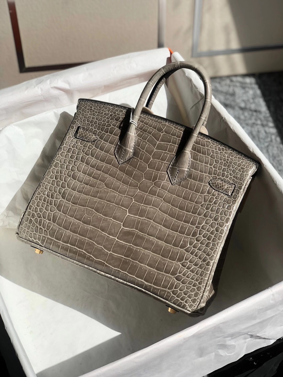 愛馬仕包包 Hermes Birkin 25cm 灣鱷供珠 81 Gris Tourterelle Porosus Crocodile