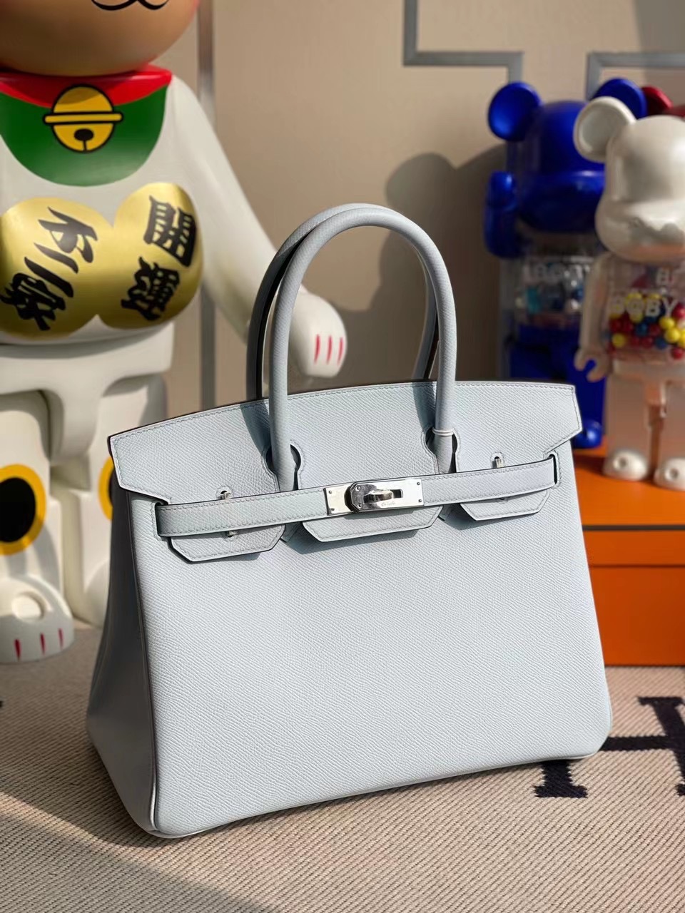 桃園市愛馬仕2021年刻印 Z 刻 Hermes Birkin 30cm Epsom T0 Blue Brume 霧藍色