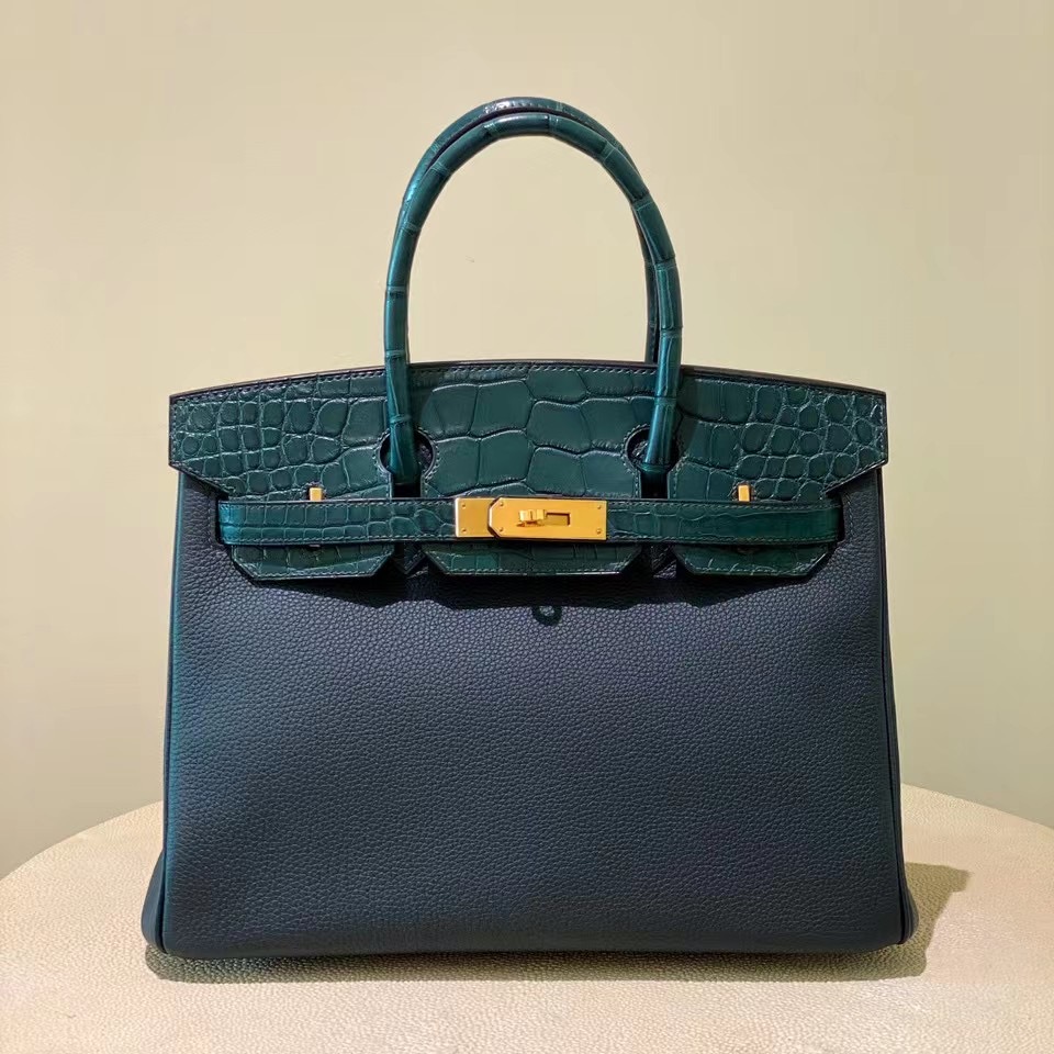 新竹市愛馬仕鉑金包 Hermes Birkin 30cm Touch 6O Vert Cypres 松柏綠 Togo/霧面美洲鱷魚