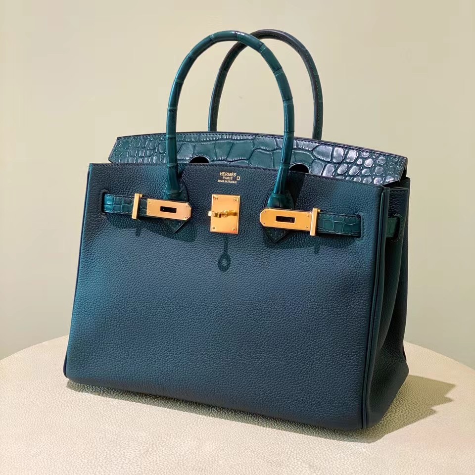 新竹市愛馬仕鉑金包 Hermes Birkin 30cm Touch 6O Vert Cypres 松柏綠 Togo/霧面美洲鱷魚