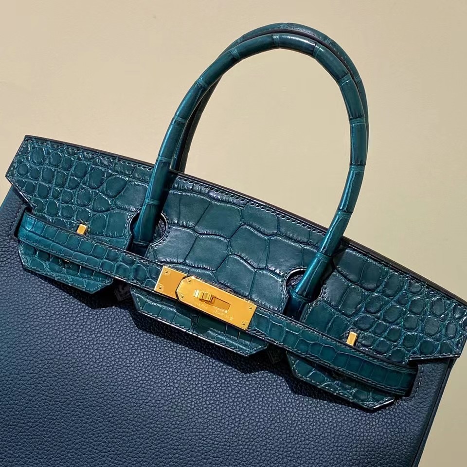 新竹市愛馬仕鉑金包 Hermes Birkin 30cm Touch 6O Vert Cypres 松柏綠 Togo/霧面美洲鱷魚