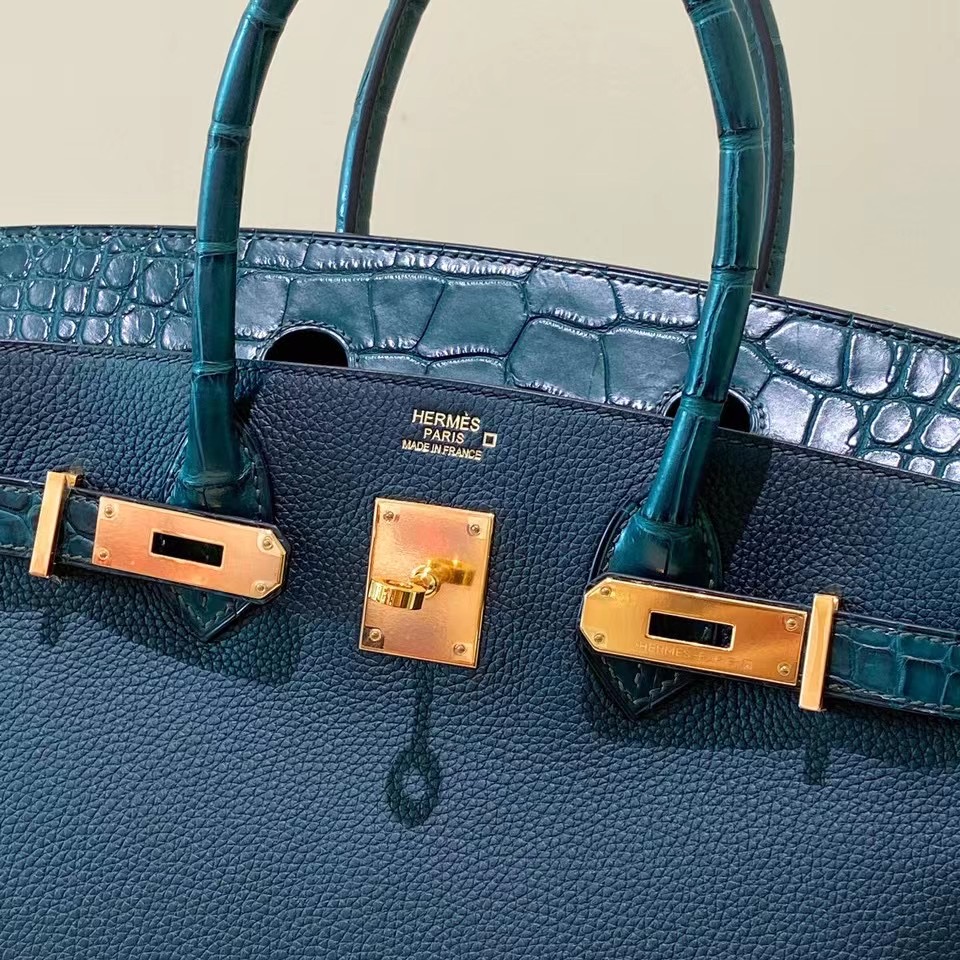 新竹市愛馬仕鉑金包 Hermes Birkin 30cm Touch 6O Vert Cypres 松柏綠 Togo/霧面美洲鱷魚