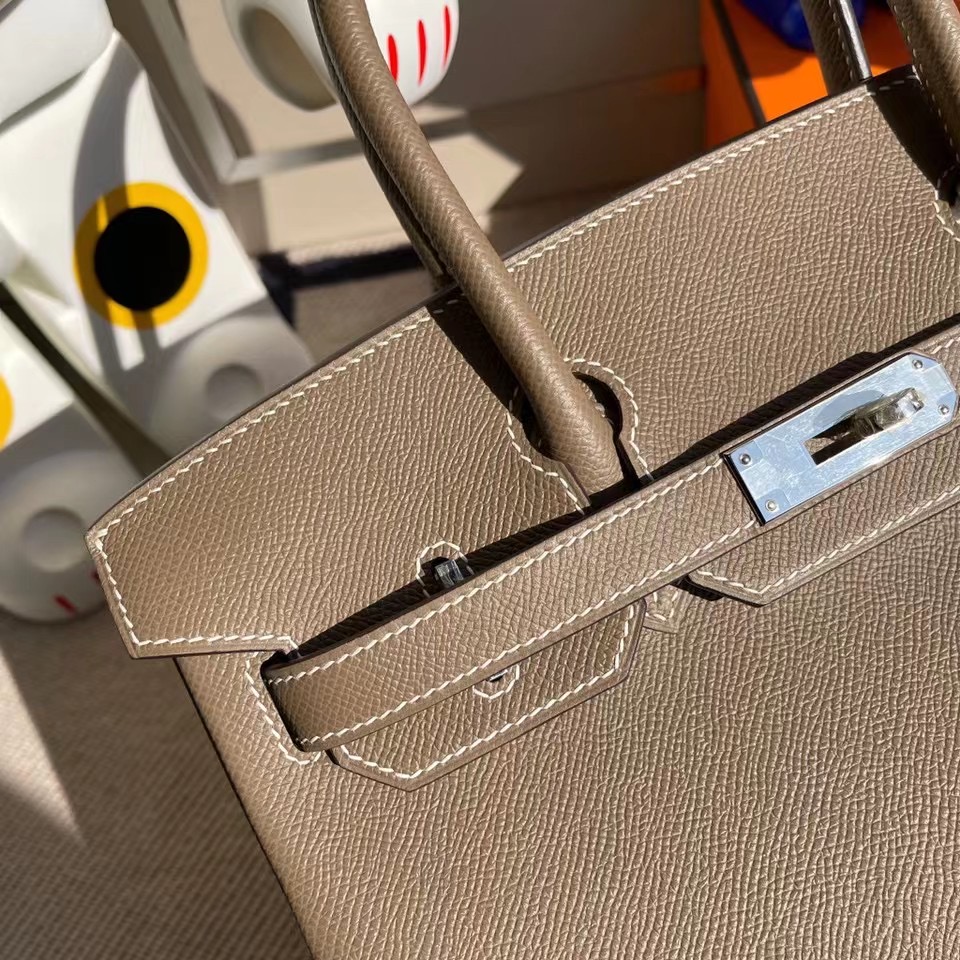 臺灣桃園市大園區 Hermes Birkin 30cm Epsom CK18 Etoupe 大象灰 全手工蜜蠟線縫製 銀扣