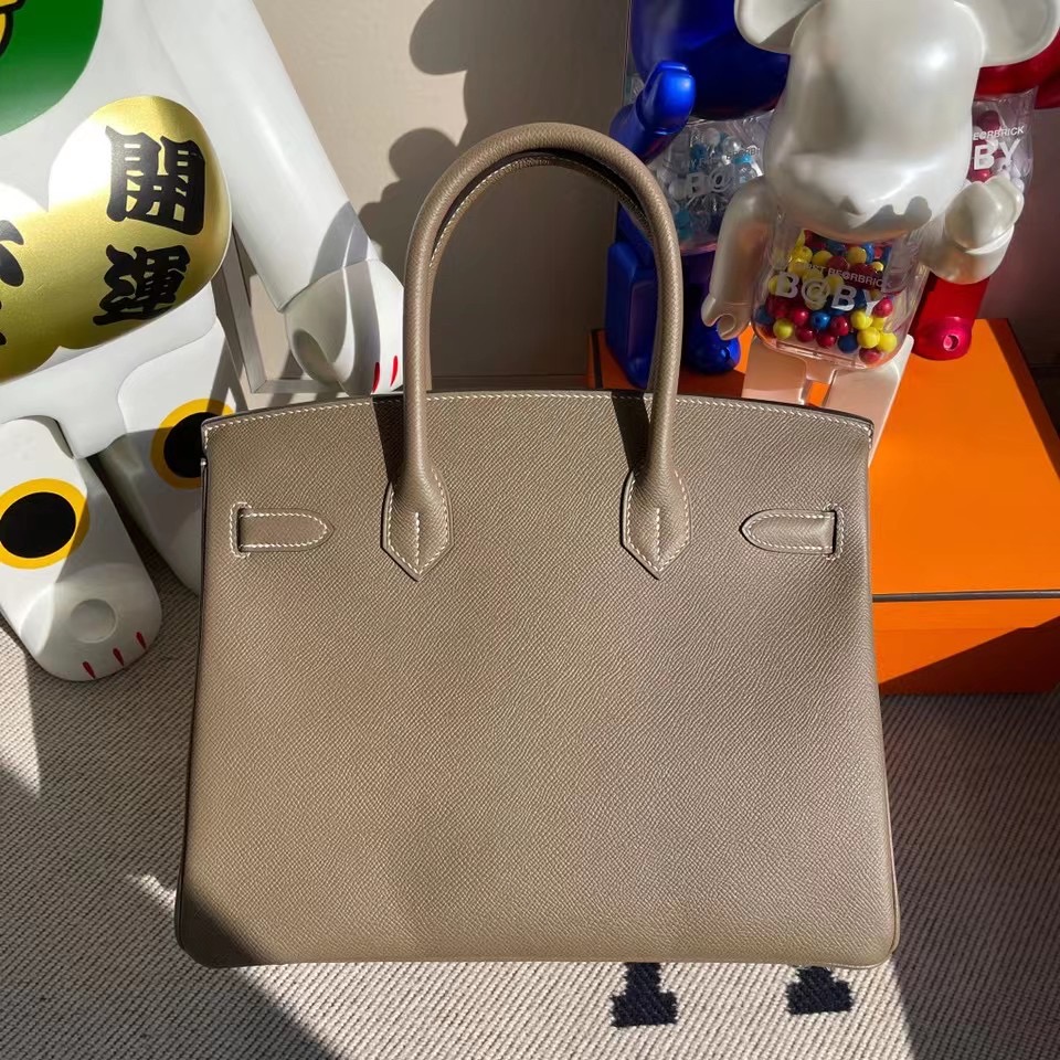 臺灣桃園市大園區 Hermes Birkin 30cm Epsom CK18 Etoupe 大象灰 全手工蜜蠟線縫製 銀扣