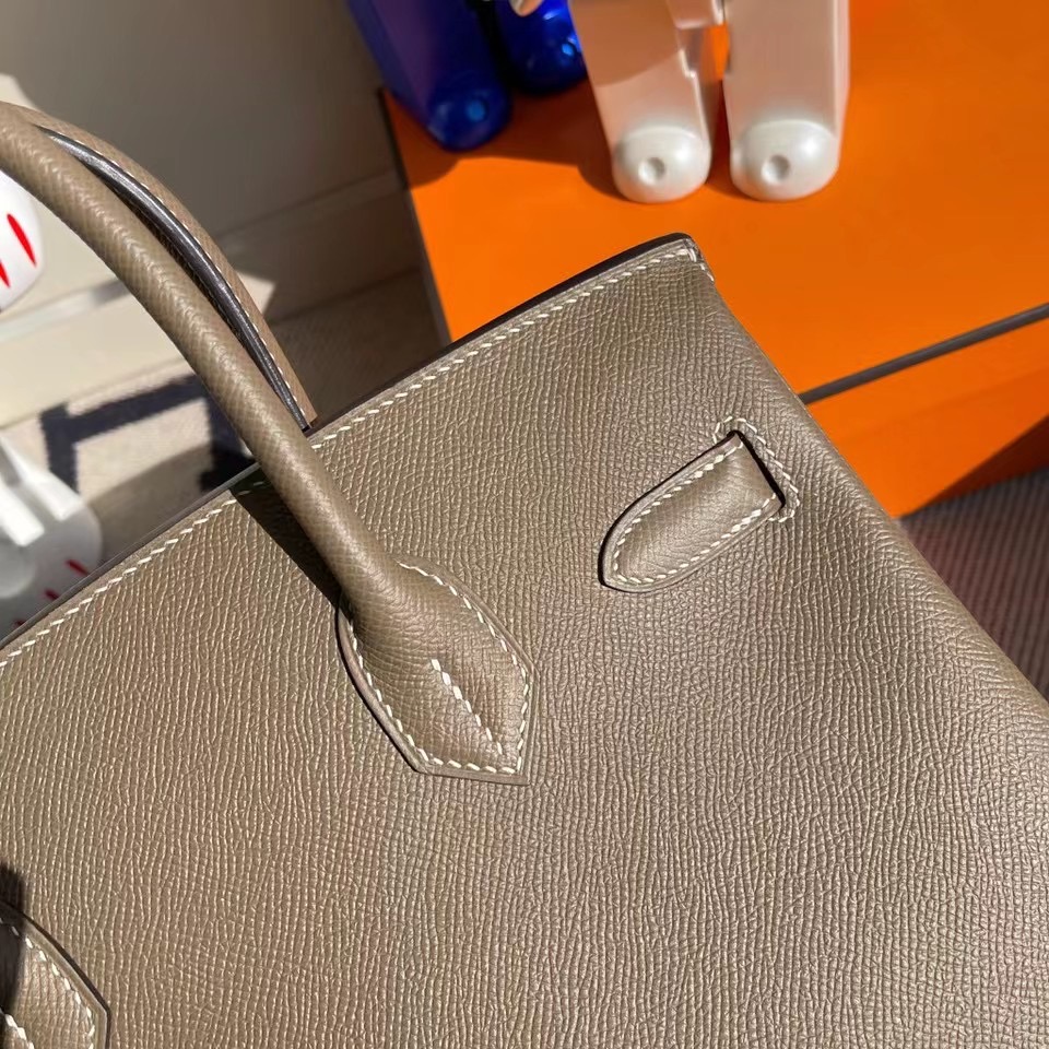 臺灣桃園市大園區 Hermes Birkin 30cm Epsom CK18 Etoupe 大象灰 全手工蜜蠟線縫製 銀扣