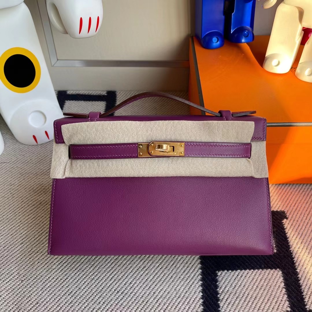 愛馬仕的凱莉一代專櫃多少錢 Hermes MiniKelly Pochette Swift P9 Anemone 海葵紫 金扣