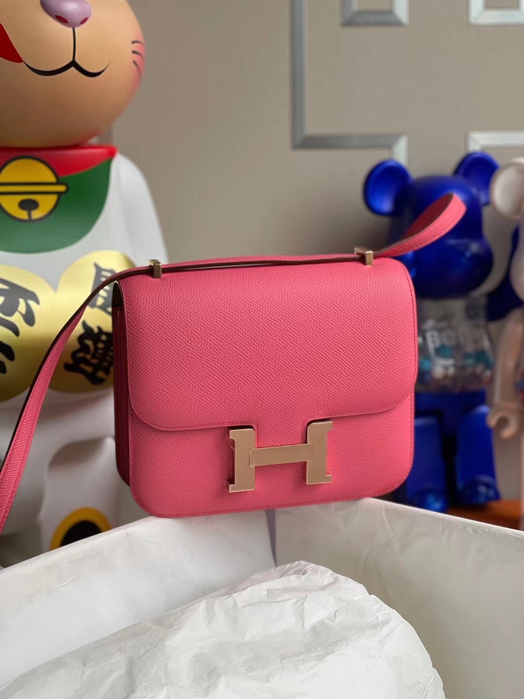 Hermes Constance 19cm Epsom 8W Rose Azalee 新唇膏粉 18 Etoupe 大象灰