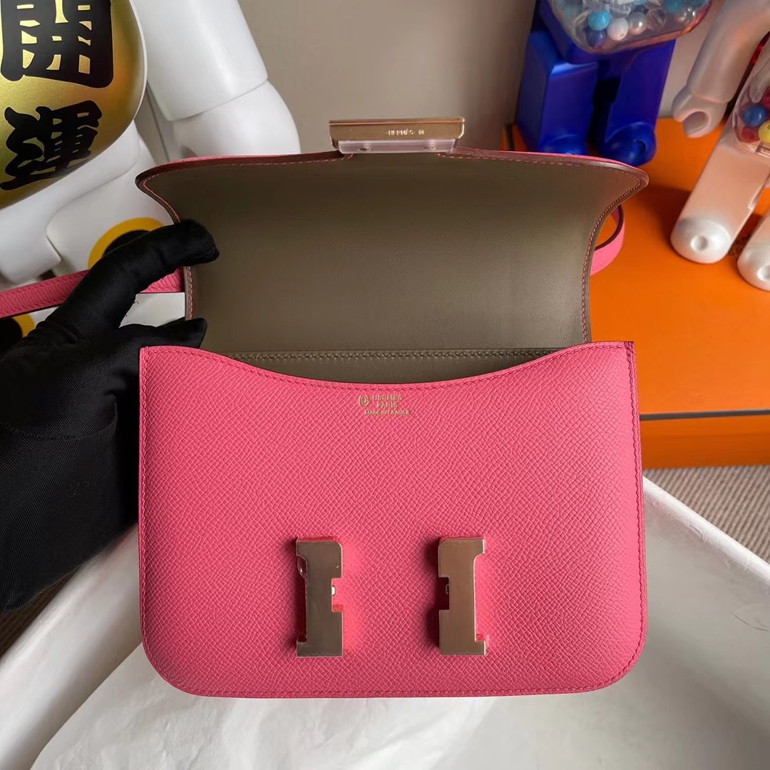 Hermes Constance 19cm Epsom 8W Rose Azalee 新唇膏粉 18 Etoupe 大象灰