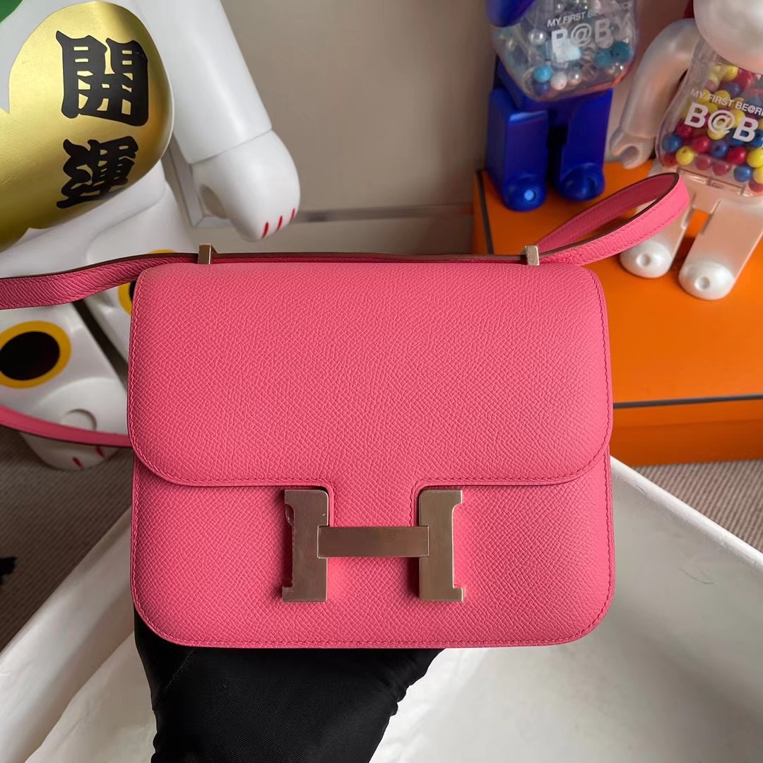 Hermes Constance 19cm Epsom 8W Rose Azalee 新唇膏粉 18 Etoupe 大象灰