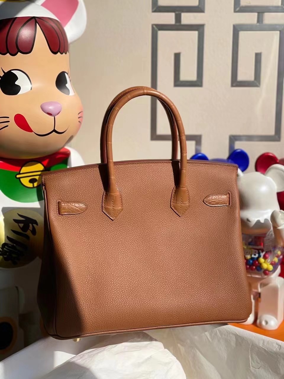 臺灣嘉義市 Hermes Birkin 30cm Touch CK37 Gold 金棕色Togo拼霧面方塊 美洲鱷魚