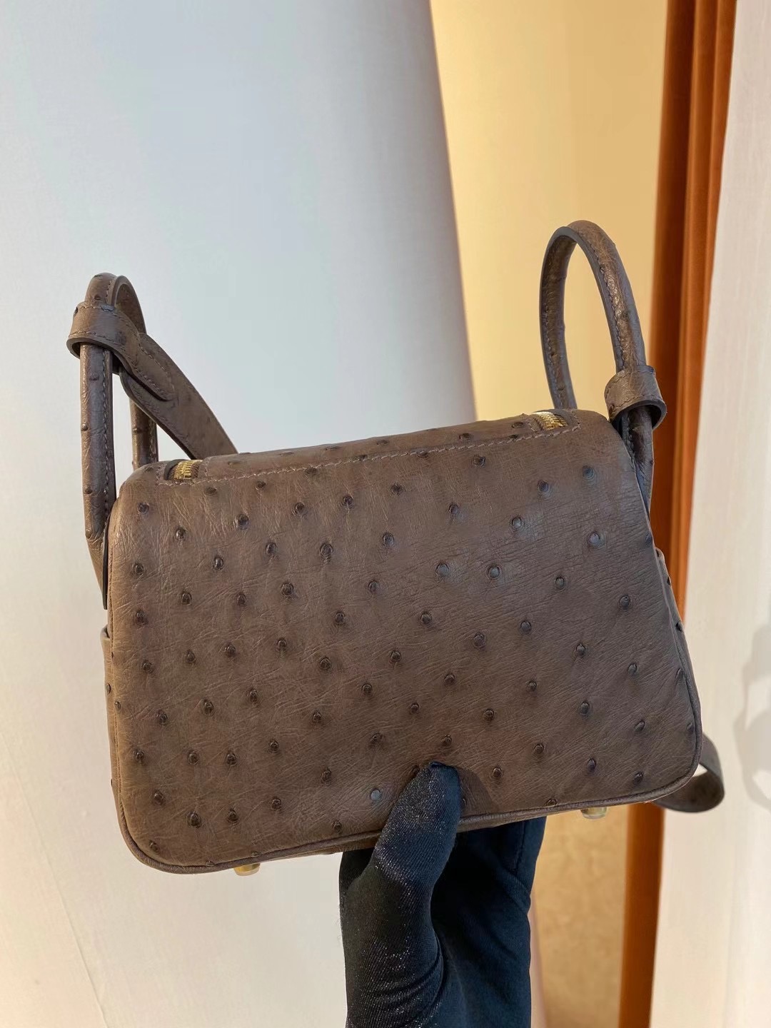 Hermes lindy mini 19cm Ostrich 原廠南非KK鴕鳥皮全手工蜜蠟線縫