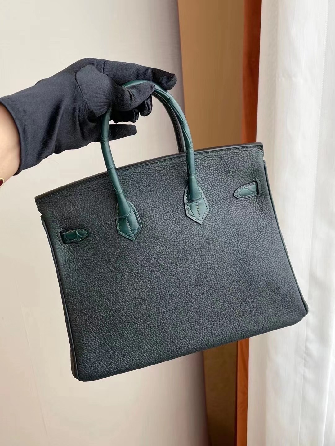 灣新北市 Hermes Birkin 25cm Touch 6O Vert Cypres 松柏綠 Togo/霧面美洲鱷魚